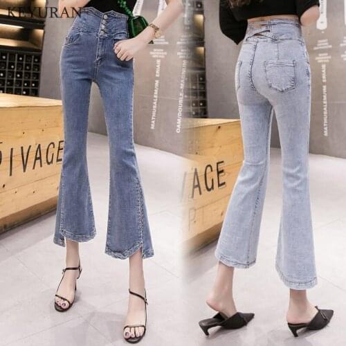 Bell Bottom Jeans Women High Waist Breasted Denim Pants Fashion Streetwear High Street Split Flare Jeans Trousers L3651