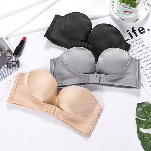 VIP-Women Sexy Strapless Push Up Bra Front Closure Bralette Invisible Bras Underwear Lingerie 1/2 Cup Seamless Brassiere ABC Cup