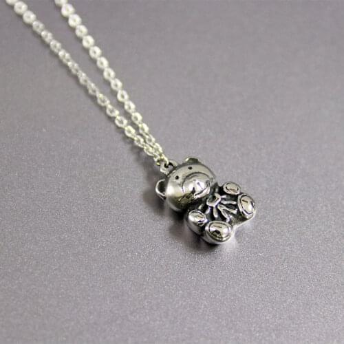 1pc Little Teddy Bear Doll Stainless Steel Custom Necklace Vintage 3D Animal Pendants Necklaces Women Kids MemorialJewelry