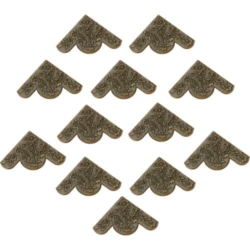12Pcs 43mm Iron Triangle Scrapbooking Corner Brackets with Carved Flowers Pattern Wooden Box Table Corner Decorative Protectors