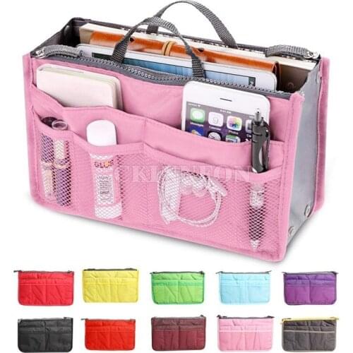 200Pcs/Lot Practical Dual Handbag Purse Nylon Dual Organizer Insert Cosmetic Storage Bag Black
