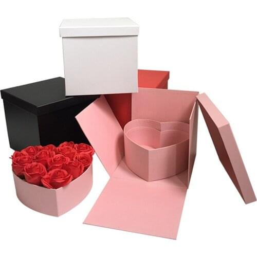 2020New design square box inner have two floors heart shape flower boxes,wedding / birthday partyMothers Day Christmas pack box