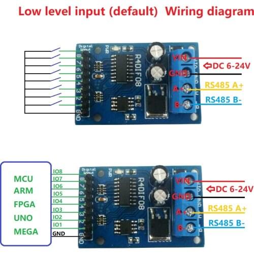 8 bit Digital Switch TTL LvTTL CMOS IO Input UART RS485 Modbus RTU Module
