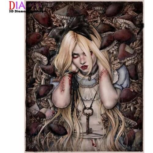 5D DIY Diamond Painting Horror girl alice Full Drill Diamond Embroidery Cross Stitch Mosaic Craft Kits Home Decor Halloween Gift
