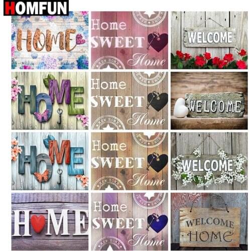 HOMFUN Diamond Painting Full Square/Round Drill 5D DIY "Welcome Home Text" Embroidery Rhinestone Cross Stitch Decor