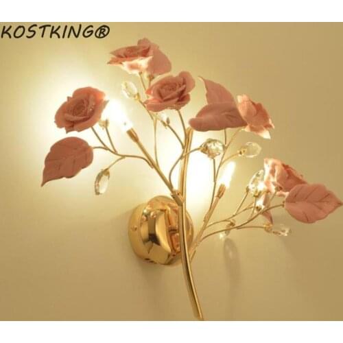 Art Deco French style LED Crystal wall lamps luxurious ceramic flower hanging sconce living room bedroom wall lamp bedside light