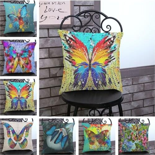 Ink-splashing Style Colorful Colour Butterfly Pattern Linen Cotton Throw Pillow Case Home Sofa Room Decoration Cushion Cover
