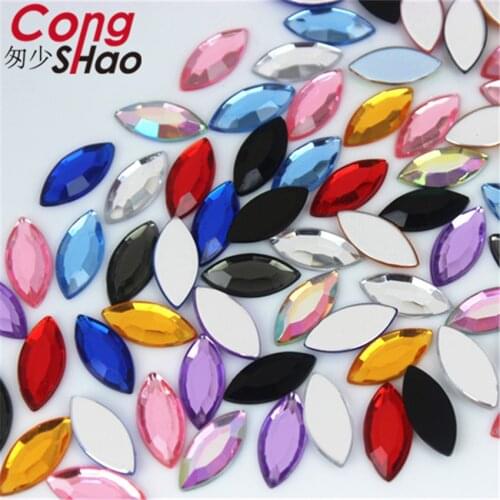 Cong Shao 300pcs 7*15mm Marquise Shape Acrylic rhinestone applique stones and crystals Flat Back clothes Crafts decoration YB708