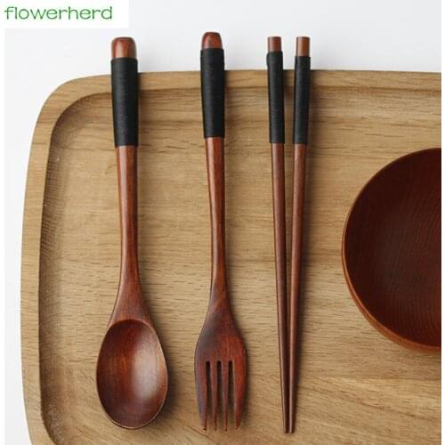 High Quality 3Pcs/set Wooden Spoon Fork Chopsticks kit Bamboo Kitchen Cooking Utensil New Arrival Tool Soup Teaspoon Catering