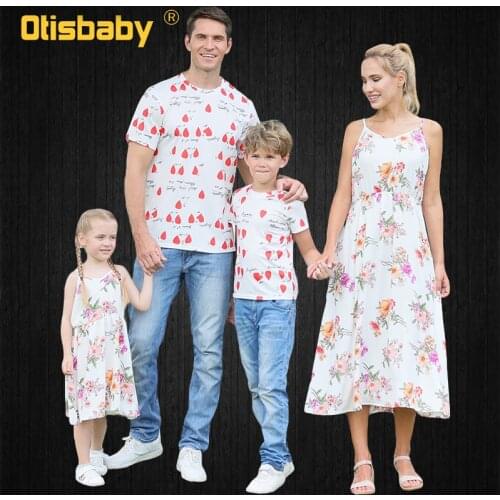 Family matching Mother Daughter Floral Sling Long Dress Father Son Flower T-shirt Baby One Piece bodysuit Family Clothing Sets