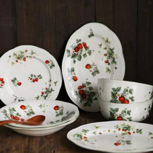 Ceramic European Oval Dinner Plate Deep Large Bowl Strawberry Berry Retro Creamy Set маникюрный набор крипер майнкрафт Platear
