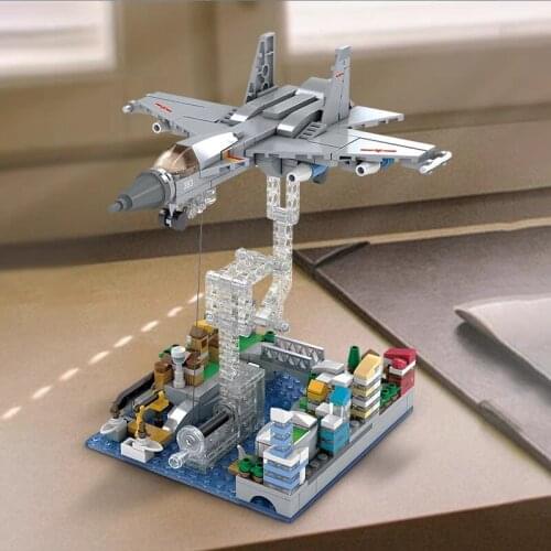 Fighter Building Blocks Creative Plane Suspension Tension Balance Frame Combat Helicopter Bricks Assembling 3D Model Toys Gifts