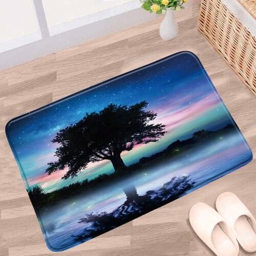 Universe Starry Sky Black Tree Bathroom Mat Animal Moon Dream Night Scenery Non-slip Rugs Flannel Fabric Kitchen Doorway Carpets