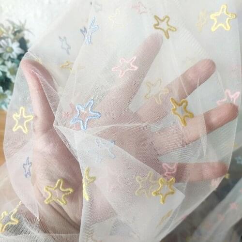 White Yarn Color Five-pointed Star Embroidered Lace Fabric For Skirt Background Baby Clothes