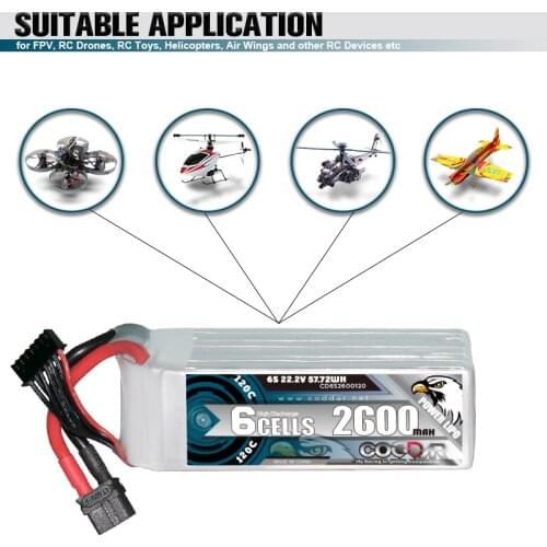CODDAR 2600mAh 6S 22.2V 120C Lipo Battery With XT60 Plug For Fixed Wing RC Quadcopter FPV Racing Drone Helicopter Parts