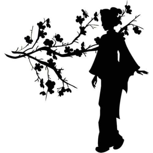 LLY-0931 Geisha Japanese Girl Sakura Tree Branch Modeling Car Stickers PVC New Design Fashion Style Waterproof Exquisite Decals