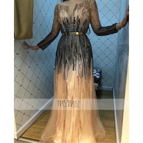 Best Quality Dubai Long Sleeve Evening Party Dress Ombre Crystal Handmade A Line Flowy Mother Of The Bride Dresses Plus Size