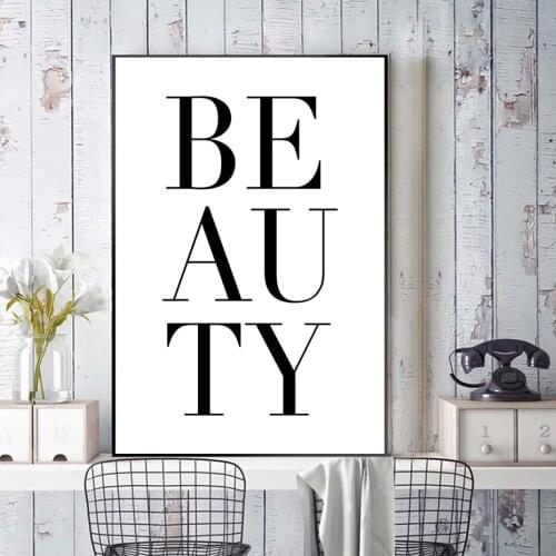 Minimalist Black and White Canvas Beauty Letters Wall Art Canvas Painting Wall Prints Posters Pictures Living Room Home Decor