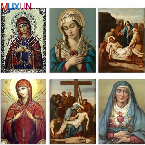 Muxun Diy Diamond Embroidery Icons Full Set Round/Square Rhinestone Pictures 5D Diamond Mosaic Religion Full Layout Gifts X0165