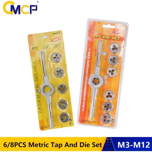 6pcs/8pcs M3 M4 M5 M6 M7 M8 M10 M12 Die Wrench Set Metric Tap And Die Set Alloy Steel Thread Die Set Hand Tools Screw Thread Tap