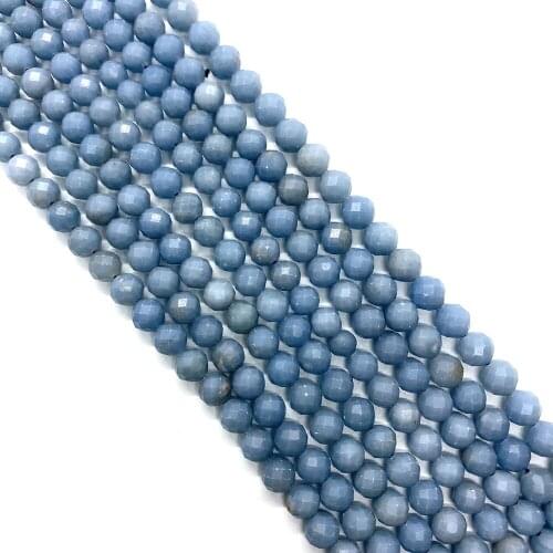 Natural Stone Bead Angel Stone Light Blue Round Faceted Beads Handmade DIY Jewelry Necklace Bracelet Jewelry Making Accessories