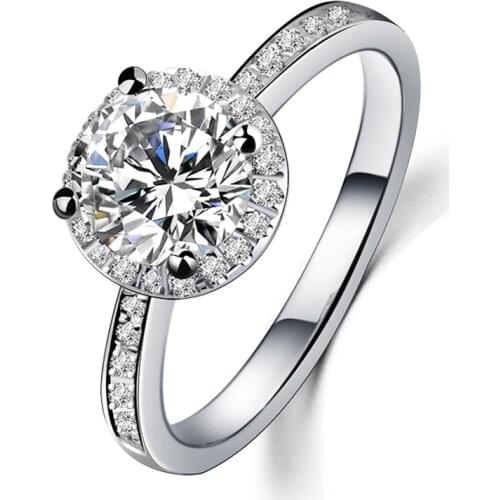 NYMPH Authentic S925 Sterling Silver Moissanite Ring For Women Round Cut 1ct Classic Style Wedding Fine Jewelry R531