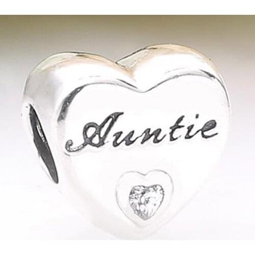 Original Auntie Love Heart With Crystal Beads Fit 925 Sterling Silver Bead Charm Pandora Bracelet Bangle Diy Jewelry