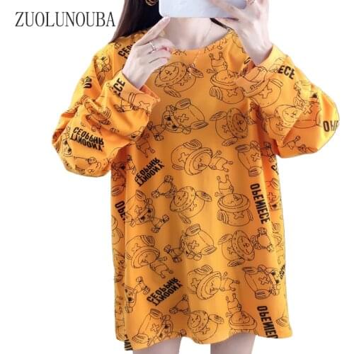 2020 Autumn Round Neck Letter Printed Women Pullover Loose Casual Mid-length Version Cartoon Wild Slim Fashion Girl Sweatshirt