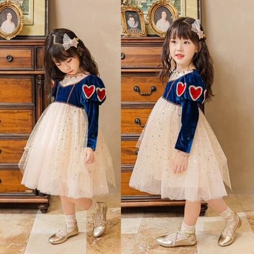 Princess Dress Girls Winter Dress Crystal Formal Girls Party Frocks Long Sleeve Patchwork Dress Girl Christmas Dress