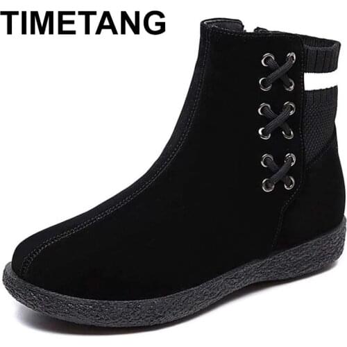 TIMETANG Womens Short Boots 2021 New Autumn Retro Wild Thick-Soled Plus Velvet Short Snow Boots Warm Plus Size Casual Sneaker