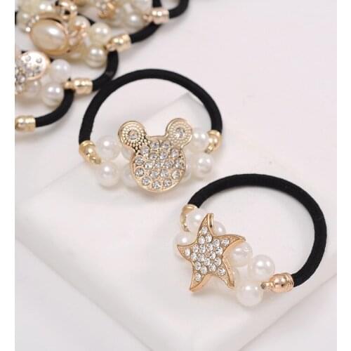 Women Hair Accessories Pearls Beads Headbands Ponytail Holder Girls Scrunchies Vintage Elastic Hair Bands Rubber Rope Headdress