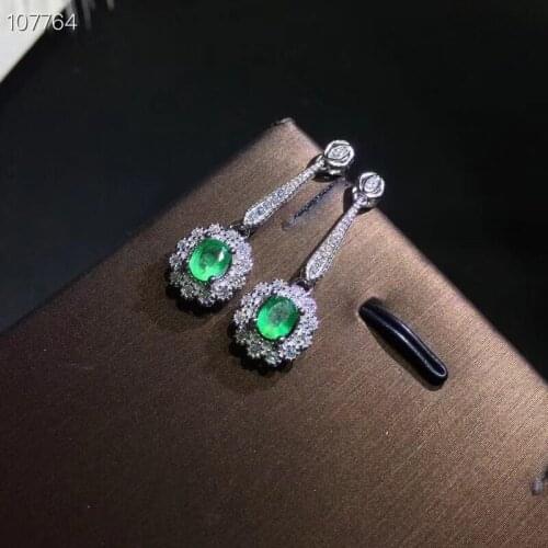 Natural green emerald drop earrings 925 silver Natural gemstone earring elegant round Sun flower women party gift fine jewelry