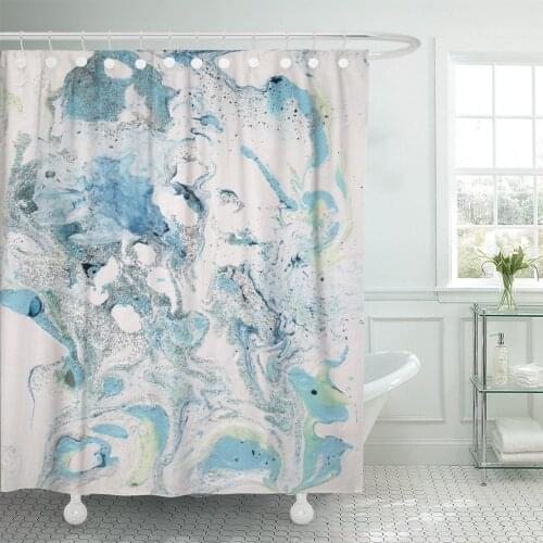 Light Blue Gray and White Fluid Abstract Painting Marbled Shower Curtain Waterproof Polyester Fabric 60 x 72 inches Set