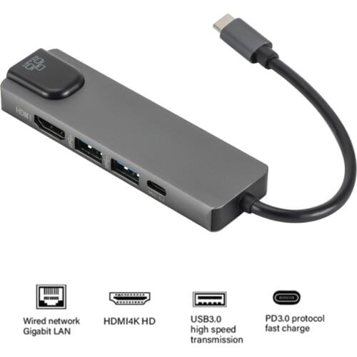 USB C To Gigabit Ethernet Lan Rj45 4K USB 3.0 Type C Charing Port 5 In 1 Hub For Mac Book Pro Thunderbolt 3 USB-C Charger