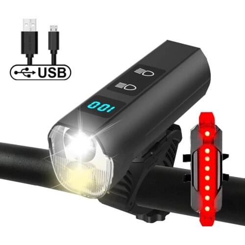 Bicycle Front Light Set Rainproof USB Rechargeable Bike Light Power Display Flashlight For Bicycle LED Cycling Lights Front Lamp