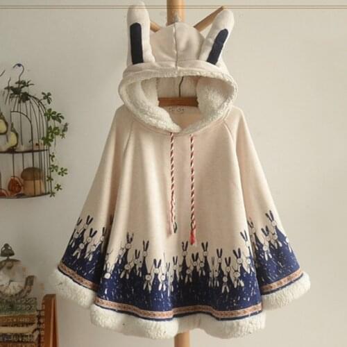 Japanese Kawaii Cloak Women Autumn Winter Hooded Poncho Cape Coat 2020 Girls Padded Cute Pullover Capes Femme Shawl