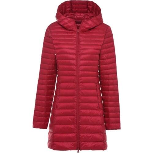 New Winter Women Collection Red Purple Coat Winter Jacket Women Below Knee Length Long Parka Hooded Wind Coats Outwear Overcoats