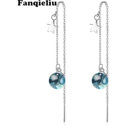 Fanqieliu Jewelry Fashion Crystal Beads Long Chain 925 Sterling Silver Drop Earrings For Women FQL20070