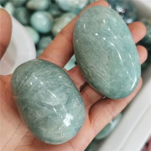 1PCS 80g Natural Amazonite Quartz Crystal Palm Massage Therapy Polished Stone Black Gemstones Crystal Stone Healing Energy Gifts