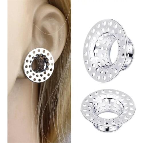 2PCS Gold Sliver Hollow Out Ear Plugs Tunnels Flesh Expansions Piercing Earring Gauges Punk Body Jewelry Gift