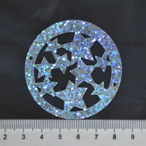 20pcs 55mm Laser Silver Laser Large Flat Round Christmas Star Sequins PVC Artesanatos Accessories With 2 Holes for wedding Craft