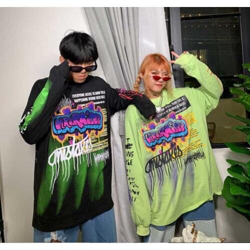 2021 Fashion Korean Streetwear Ladies Autumn Punk Tops Tees Women Printed Long Sleeve T Shirts Casual Hip Hop Clothing