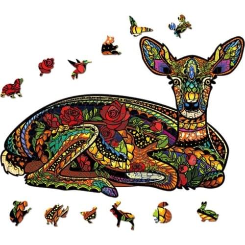 3D Wooden Puzzle For Adults and Kids,Animals Shape Puzzle,Gift Puzzle,Sika Deer Shape Colorful Wooden Puzzles,Wooden Jigsaw