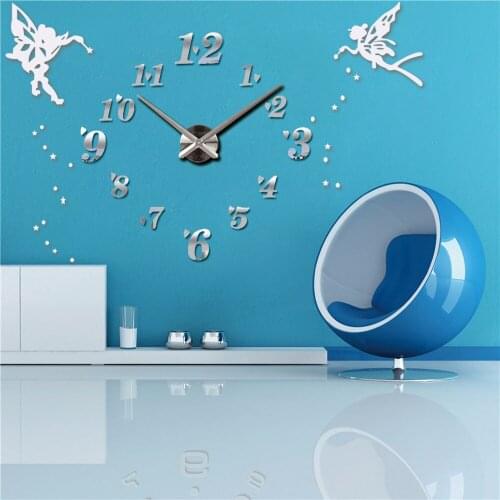 3D DIY Digital Wall Clock Angel Large Clock Modern Design Acrylic Mirror Wall Sticker Oversize Kitchen Hanging Clocks