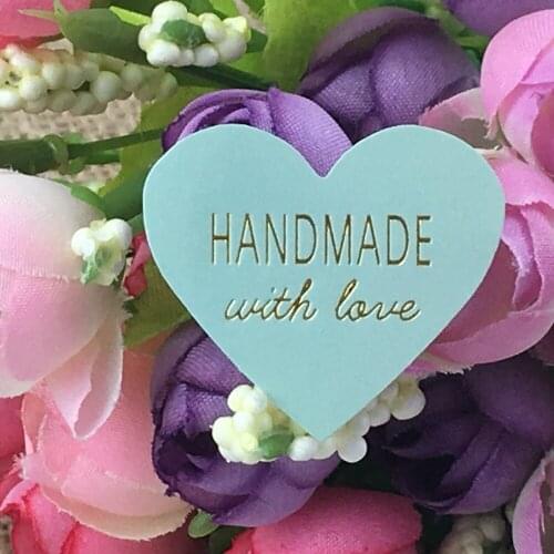 500PCS paper Sticker Labels Gold heart-shaped Labels Handmade with love Stickers sealing packing For Jewelry/Box/gift/envelope