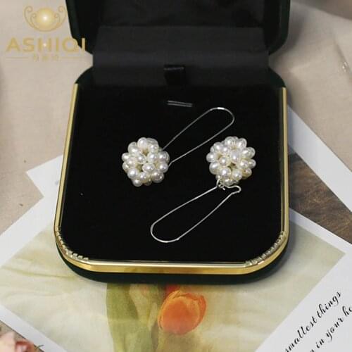 ASHIQI 925 Sterling Silver Drop Earrings for Women Natural Freshwater Pearl Ball Long Jewelry Gifts