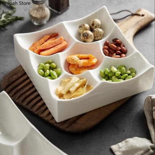 Chinese Style White Special-shaped Ceramic Square Square Artistic Conception Dish Cold Dish Side Dish Plate Restaurant Tableware