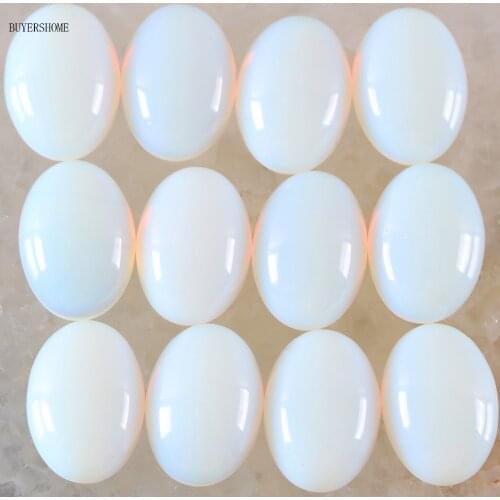 BUYERSHOME 10Pcs 13x18MM Natural Stone White Opal No Drilled Hole Oval Cabochon CAB Bead For DIY Jewelry Making Ring K1603