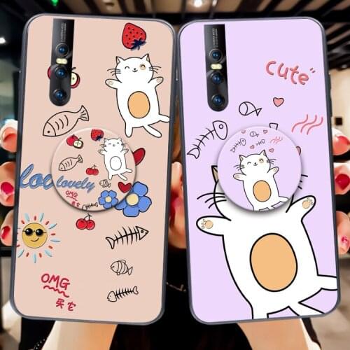 AriBag Stand Silicone Case For Vivo X9 X9S X20 Plus Cute Cat Skin Back Cover For Vivo X21 UD X21i X23 X27 X30 X50 Pro Plus