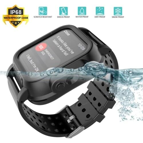 IP68 Waterproof for Apple iWatch Series 3 42MM Shockproof Bumper PC Watch Case+Rubber Watch Band Strap for iWatch 4 40MM 44MM